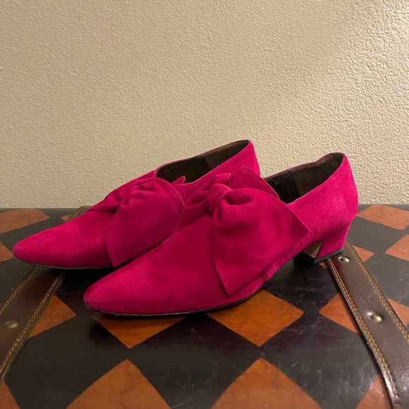 Vintage Victorian Kenneth Cole New York Pink Suede Bow Heels - Picture 4 of 8